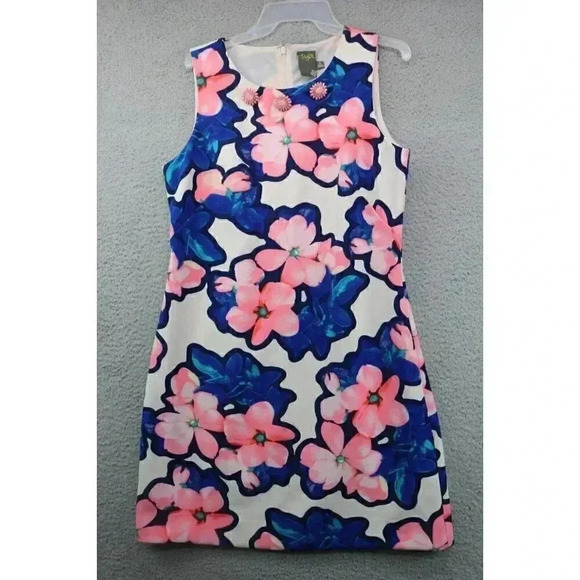 Taylor Dresses & Skirts - Taylor Women's Pink and Blue Floral Dress-Size 10-Lined-Back Zip